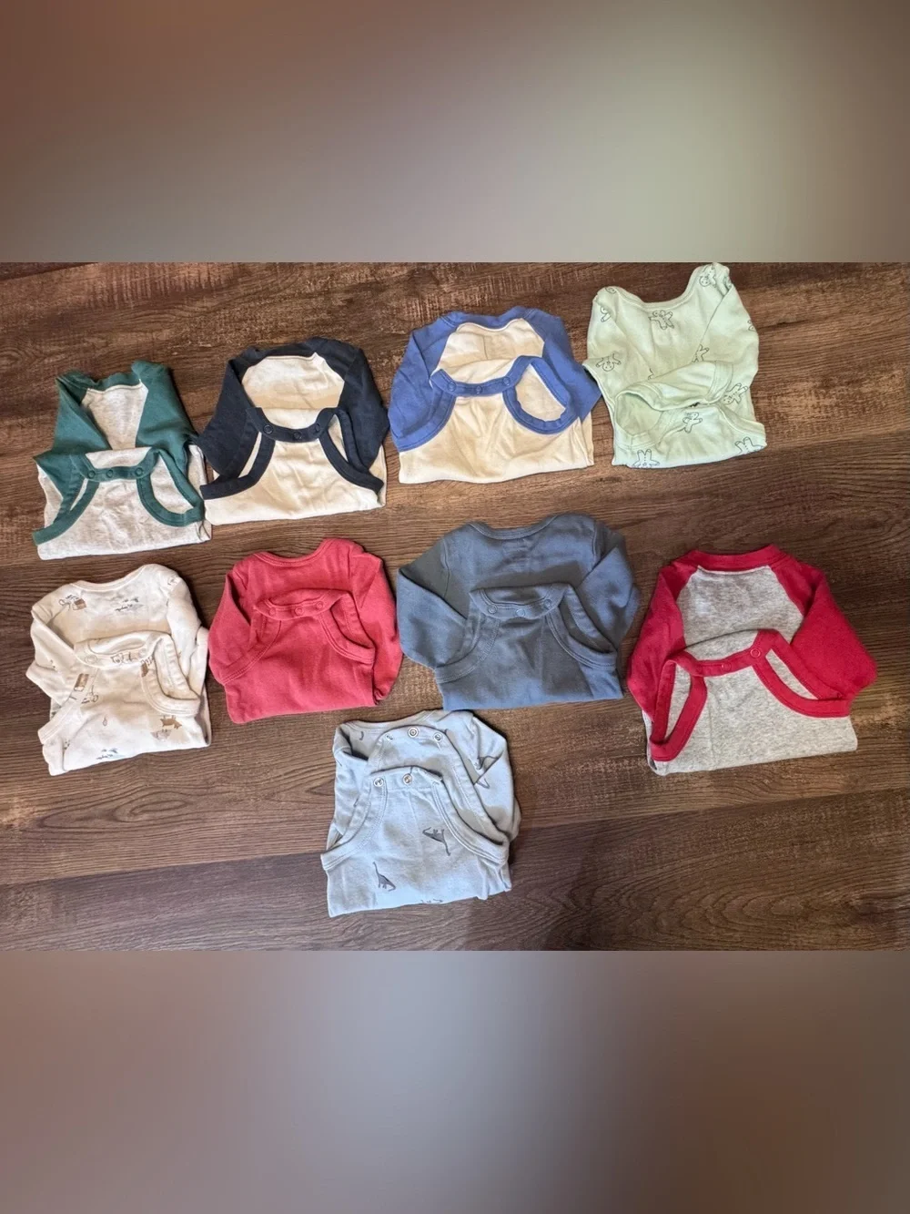 Carter's Long-Sleeve Baby Bodysuit Bundle in Blue, Red, Green, Gray